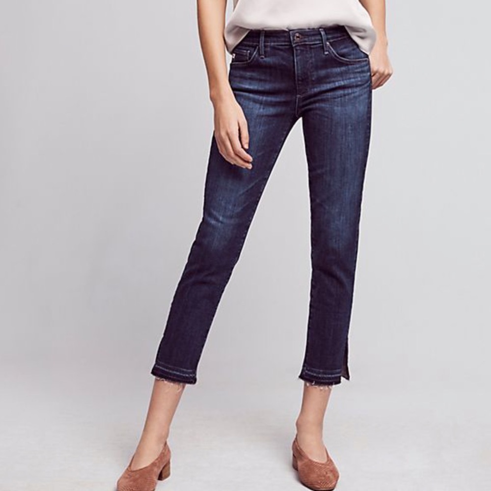 AG Stevie Midrise Skinny Cropped Raw Hem Jean